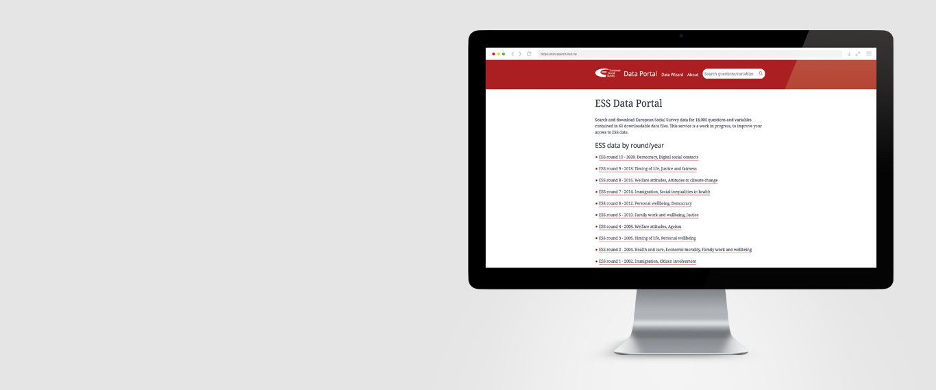 Mock-up of the ESS Data Portal home page on a desktop screen